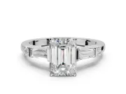 Emerald Cut Tapered Baguette Engagement Ring Setting | Bar Set Sides | Platinum