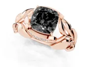 Cushion Cut Leaf Bypass Engagement Ring Setting for a Black Center | Pavé Leaf Accents | Rose Gold