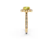 Fancy Yellow Princess Cut Diamond Halo Milgrain Pavé Ring Set in Yellow gold with Prong Setting