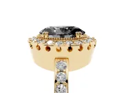 Fancy Black Oval Cut Diamond Halo Ring Set in Yellow gold with Pavé Shank and Prong Setting