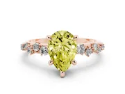 Fancy Yellow Pear Cut Diamond Solitaire Vine Band Ring Set in Rose gold with Round Accents and Prong Setting