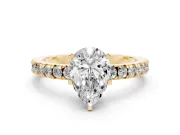 Pear-Shaped Shared Prong Solitaire Engagement Ring Setting | Pavé Band | Yellow Gold