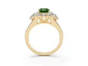 Radiant Cut Scalloped Halo Engagement Ring Setting for a Fancy Green Lab-Grown Diamond | Pear Side Stones | Yellow Gold