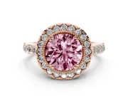 Round Vintage Milgrain Halo Engagement Ring Setting for a Fancy Pink Lab-Grown Diamond | Pierced Gallery | Rose Gold