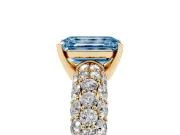 Emerald Cut Multi Row Pave Engagement Ring Setting for a Fancy Blue Lab-Grown Diamond | Yellow Gold