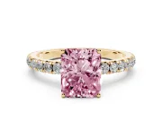 Radiant Cut Pave Solitaire Engagement Ring Setting for a Fancy Pink Lab-Grown Diamond | Shared Prong Band | Yellow Gold