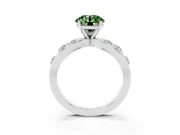 Fancy Green Round Cut Diamond Solitaire Ring Set in Silver with Side Stones on Criss-Cross Band and Prong Setting