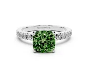 Fancy Green Cushion Cut Diamond Pavé Band Solitaire Set in Silver with Prong Setting