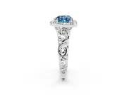 Fancy Blue Heart Cut Diamond Halo Ring Set in Silver with Scrollwork Band and Prong Setting