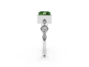 Fancy Green Princess Cut Diamond Vintage-Inspired Milgrain Ring Set in Platinum with Marquise Stations of Round Accents