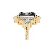 Fancy Black Radiant Cut Diamond Cluster Ring Set in Yellow gold with Beaded Band