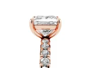 Princess Cut Diamond Pavé Solitaire Ring Set in Rose gold with Round Band and Prong Setting
