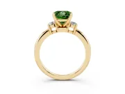 Fancy Green Three-Stone Princess Cut Diamond Ring Set in Yellow gold with Prong Setting and Plain Band