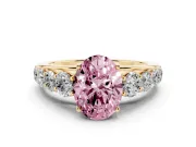 Oval Graduated Side Stone Engagement Ring Setting for a Fancy Pink Lab-Grown Diamond | Flat Top Band | Yellow Gold