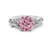 Round Leaf Solitaire Engagement Ring Setting for a Fancy Pink Lab-Grown Diamond | Sterling Silver