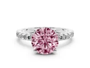 Round Hidden Halo Solitaire Engagement Ring Setting for a Fancy Pink Lab-Grown Diamond | Pave Band | Platinum