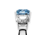 Princess Cut Three Stone Engagement Ring Setting for a Fancy Blue Lab-Grown Diamond | Wide Plain Band | Platinum