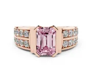 Emerald Cut Half Bezel Engagement Ring Setting for a Fancy Pink Lab-Grown Diamond | Double Row Channel Band | Rose Gold