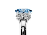 Fancy Blue Oval Cut Diamond Three-Stone Ring Set in Platinum with Bold Center and Classic Band