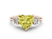 Heart-Shaped Hidden Halo Three Stone Engagement Ring Setting for a Fancy Yellow Lab-Grown Diamond | Rose Gold