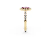 Fancy Pink Oval Cut Diamond Halo Pavé Solitaire Ring Set in Yellow gold with Prong-Set Center Stone