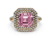 Asscher Cut Halo Engagement Ring Setting for a Fancy Pink Lab-Grown Diamond | Yellow Gold - Design NV-24799