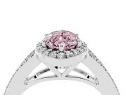 Marquise Halo Engagement Ring Setting for a Fancy Pink Lab-Grown Diamond | V-Split Pavé Band | Sterling Silver