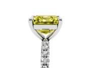 Fancy Yellow Asscher Cut Diamond Brilliant Solitaire Ring Set in White gold with Pavé Band and Prong Setting