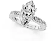 Marquise Cut Diamond Solitaire Ring Set in Platinum with Slim Pavé Band and Prong Setting