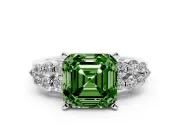 Fancy Green Asscher Cut Diamond Cluster Engagement Ring Set in Silver with Pavé Band and Prong Setting