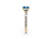 Fancy Blue Asscher Cut Diamond Solitaire Ring Set in Yellow gold with Shared Prong Pavé Band