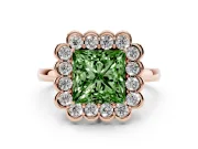 Princess Cut Scalloped Cluster Halo Engagement Ring Setting for a Fancy Green Lab-Grown Diamond | Plain Band | Rose Gold