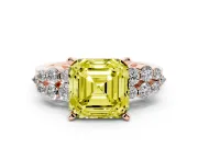 Fancy Yellow Asscher Cut Diamond Cluster Engagement Ring Set in Rose gold with Pavé Band and Prong Setting