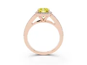 Cushion Cut Halo Engagement Ring Setting for a Fancy Yellow Lab-Grown Diamond | V-Split Pavé Band | Rose Gold