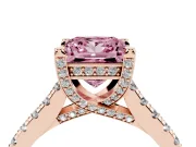 Princess Cut Hidden Halo Pave Engagement Ring Setting for a Fancy Pink Lab-Grown Diamond | Claw Prongs | Rose Gold
