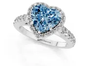 Fancy Blue Heart Cut Diamond Halo Engagement Ring Set in Platinum with Pavé Band and Prong Setting