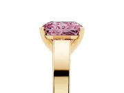 Fancy Pink Radiant Cut Diamond Solitaire Engagement Ring Set in Yellow gold with Prong Setting and Tapered Band