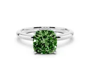 Fancy Green Cushion Cut Diamond Solitaire Engagement Ring Set in Silver with Prong Setting and Polished Band