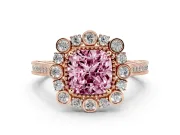 Cushion Cut Scalloped Halo Engagement Ring Setting for a Fancy Pink Lab-Grown Diamond | Milgrain Edges | Rose Gold