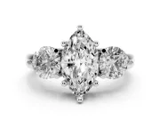 Marquise Three Stone Engagement Ring Setting | Open Prong Baskets | Sterling Silver