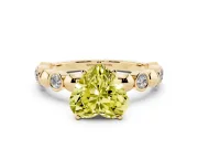 Heart-Shaped Station Engagement Ring Setting for a Fancy Yellow Lab-Grown Diamond | Yellow Gold