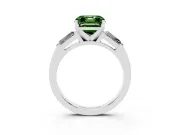 Fancy Green Asscher Cut Diamond Solitaire Ring Set in White gold with Tapered Baguette Side Stones and Prong Setting