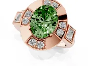 Fancy Green Oval Cut Diamond Milgrain Halo Ring Set in Rose gold with Split Shank