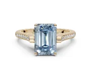 Emerald Cut Vintage Cathedral Engagement Ring Setting for a Fancy Blue Lab-Grown Diamond | Carved Band | Yellow Gold