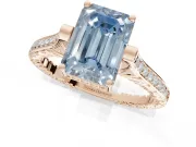 Emerald Cut Vintage Cathedral Engagement Ring Setting for a Fancy Blue Lab-Grown Diamond | Carved Band | Rose Gold