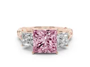 Fancy Pink Princess Cut Diamond Three-Stone Ring Set in Rose gold with Braided Band