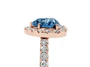 Heart-Shaped Halo Engagement Ring Setting for a Fancy Blue Lab-Grown Diamond | Single Row Pavé Band | Rose Gold