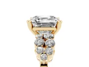 Asscher Cut Diamond Cluster Engagement Ring Set in Yellow gold with Pavé Band and Prong Setting