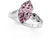 Fancy Pink Marquise Cut Diamond Vine Band Solitaire Ring Set in White gold with Milgrain Prong Setting