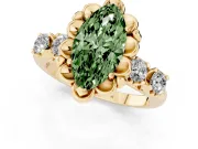 Marquise Floral Engagement Ring Setting for a Fancy Green Lab-Grown Diamond | Petal Frame and Side Stones | Yellow Gold